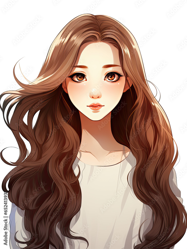 Cartoon beautiful woman with long golden hair