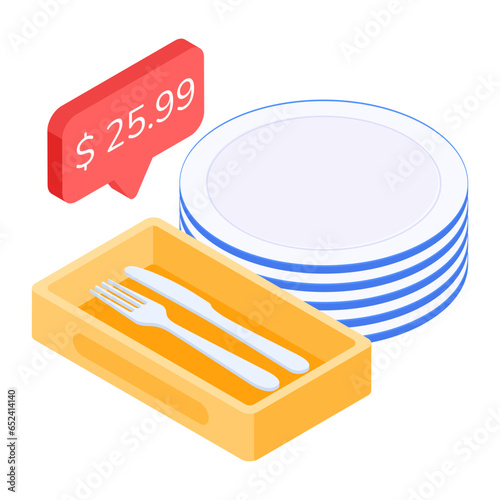 Food Serving and Restaurant Accessories Isometric Icons

