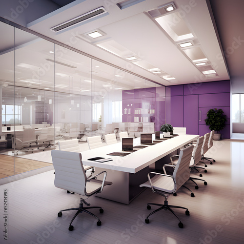 White and Purple Industrial Design with Glass-Walled Management and Meeting Rooms, Office interior design