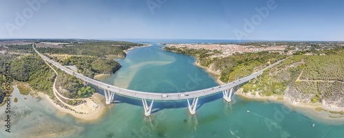 Panoramic view of the freeway bridge over the Rio Mira near the town of Bairro Monte Vistoso