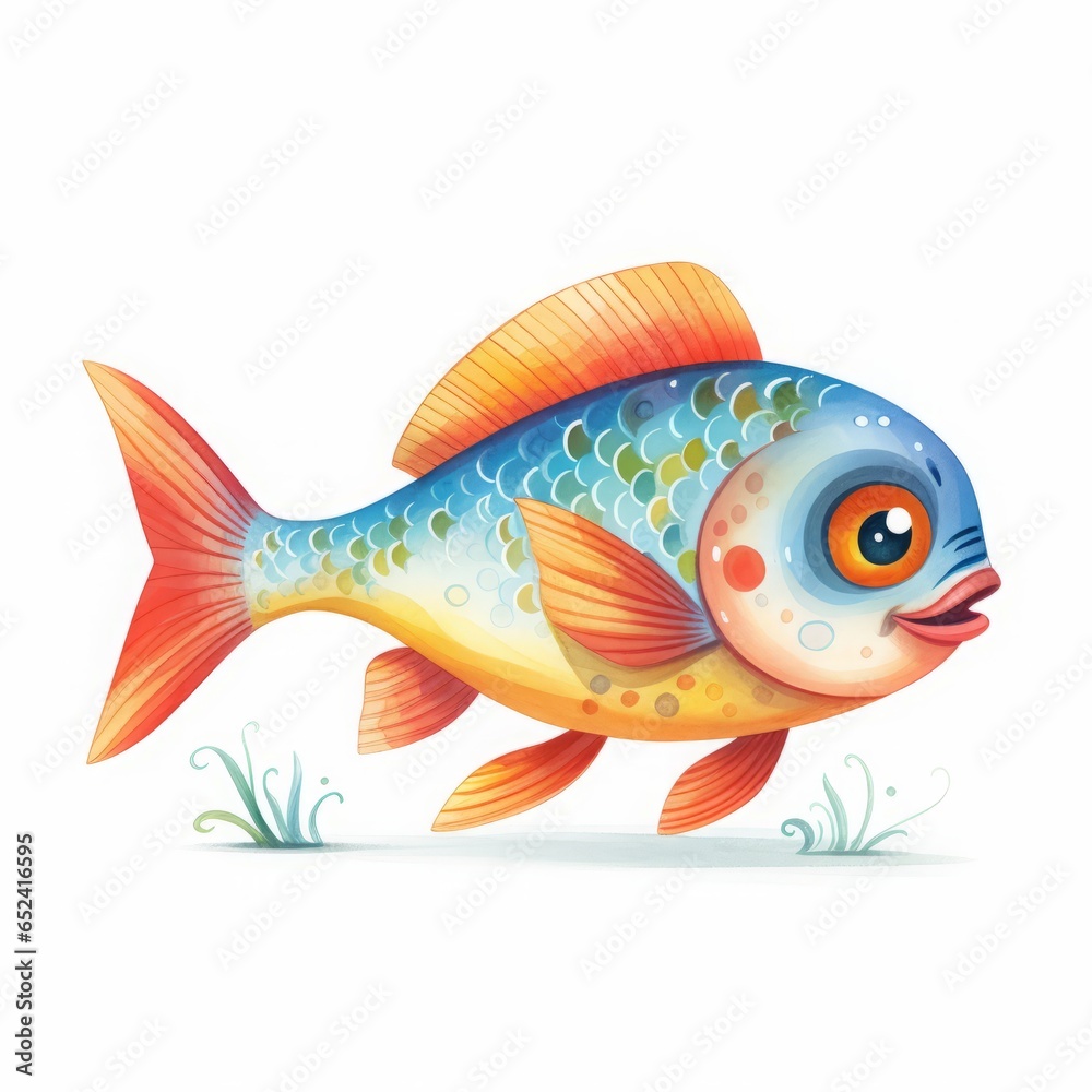 fish color cartoon drawing on white background.