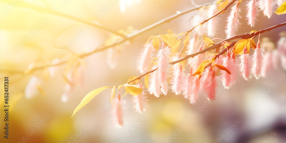 beautiful Easter springtime floral background; blooming willow tree in spring on sunny bokeh background beautiful Easter springtime floral background; blooming willow tree in spring on sunny bokeh background