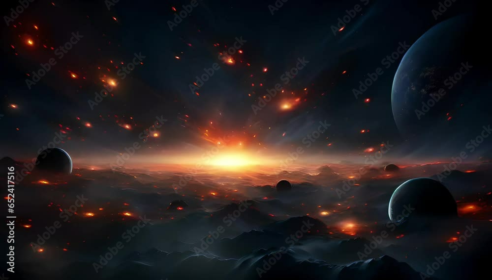 An outer space explosion destroying multiple planets and objects, generative AI
