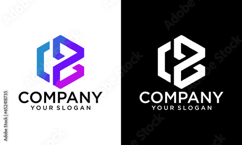 CBLogo monogram rounded by hexagon shape with crown design template on white background