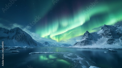 Captivating wide angle shot of the enchanting aurora borealis illuminating the night sky 