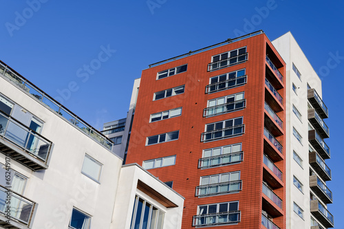 Modern high rise flats at new development on waterfront