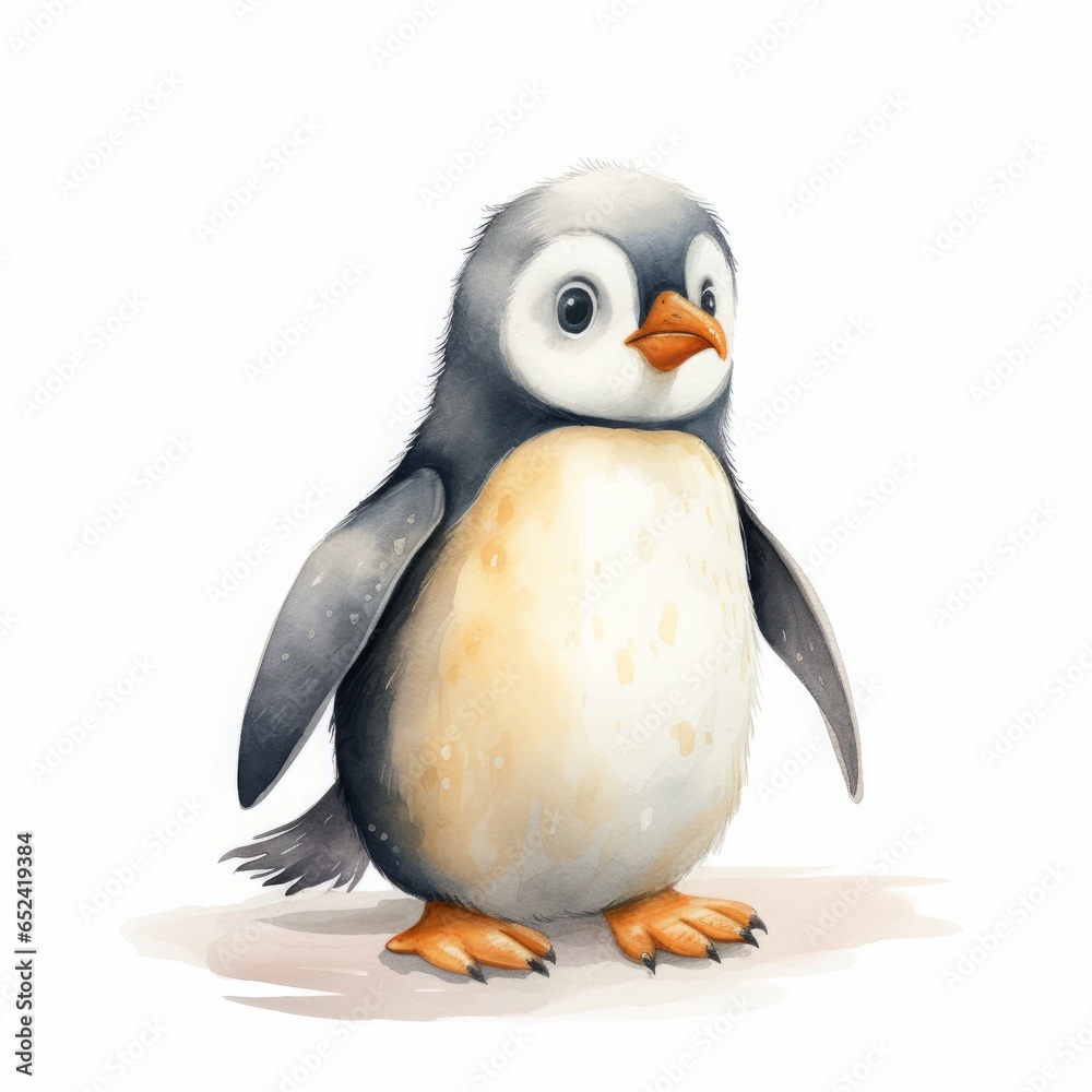 Obraz premium penguin cartoon drawing on white background.