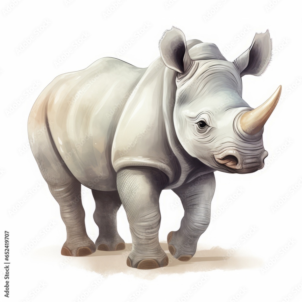 rhinoceros cartoon drawing on white background.