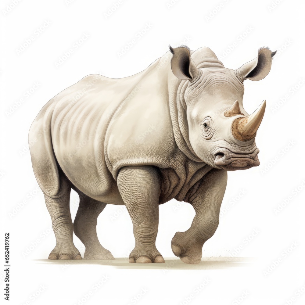 Fototapeta premium rhinoceros cartoon drawing on white background.