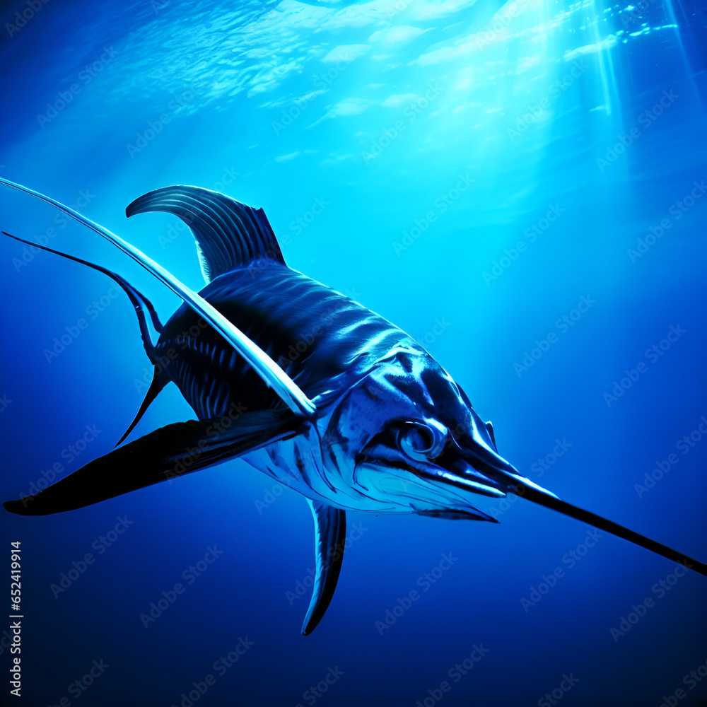 Marine Atlantic Blue Sailfish Marlin Swordfish Fish with Large Dorsal