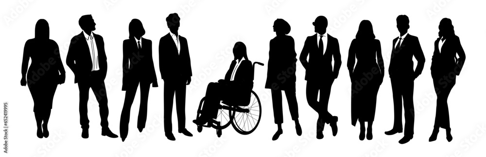 Silhouettes of diverse business people standing, men and women full ...