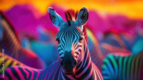 Vibrant colorful portrait of zebra. Artistic creative sketchbook cover or PC splash screen template.