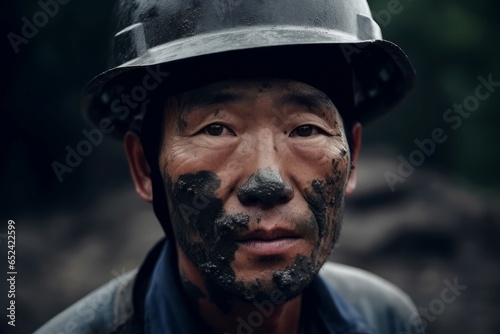 Asian miner worker dirty face. Generate Ai