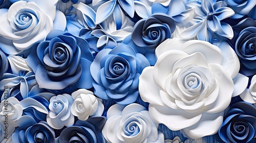  a bunch of blue and white flowers are in a bouquet. generative ai