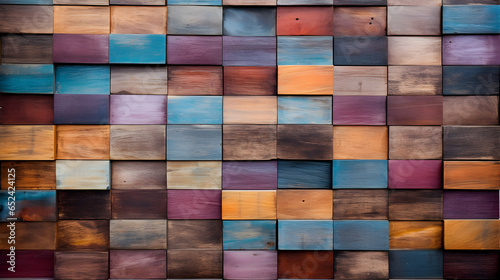 Wood aged art architecture texture abstract block stack on the wall for background, Abstract colorful wood texture for backdrop, Generative AI
