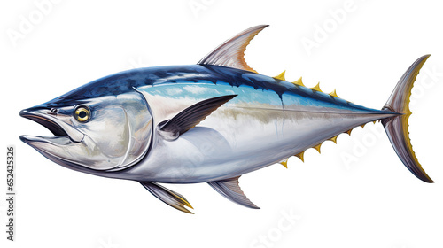 Albacore tuna, side view in an Aquatic-themed, photorealistic illustration in a transparent PNG. Generative ai