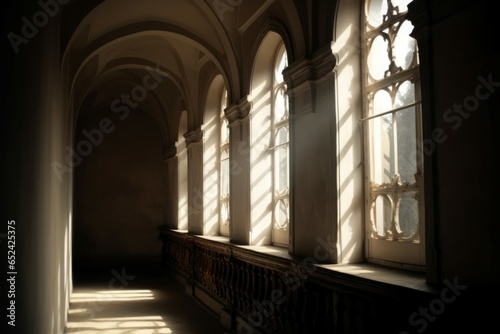 Window baroque castle sun rays. Generate Ai
