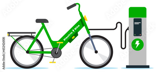 electric bike. vectorial illustration of an electric bicycle with charger. green energy concept. renewable energy.