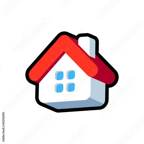 Isolated flat 3d house icon for game, interface, sticker, app. The sign in a cartoon style for match 3, arcade, rpg. The sprite for craft element in hyper casual mobile game photo