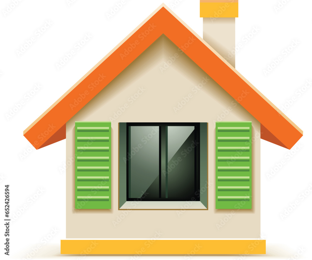 House with window, chimney and green shutters. Flat style vector illustration. House with window, chimney and green shutters. Flat style vector illustration.