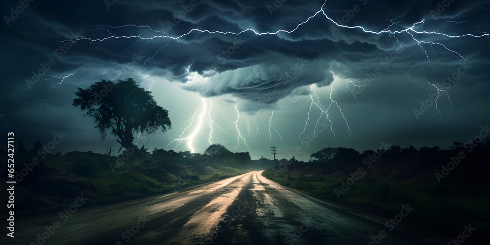 lightning in the storm - obrazy, fototapety, plakaty 