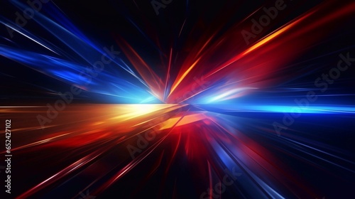 Abstract stylish light effect on dark background. Exploding star burst texture stunning 3D render of abstract multicolor spectrum.Golden glowing neon line. Golden blue red glow arrow and glare. Flash