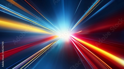 Abstract stylish light effect on dark background. Exploding star burst texture stunning 3D render of abstract multicolor spectrum.Golden glowing neon line. Golden blue red glow arrow and glare. Flash