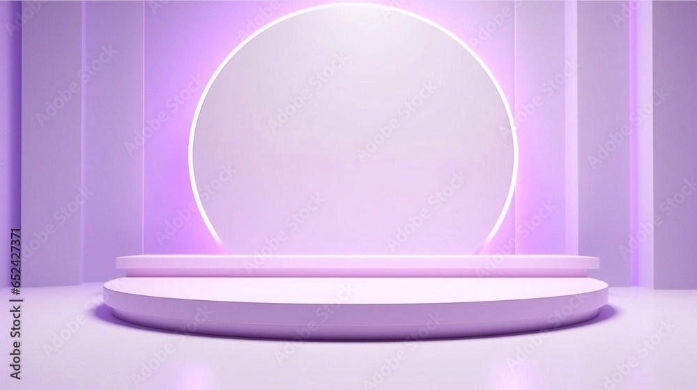 Abstract shiny blue purple cylinder pedestal podium. Sci-fi abstract room concept with circle glowing neon lighting. Product display presentation rendering 3d shape. Futuristic wall scene. Abstract shiny blue purple cylinder pedestal podium. Sci-fi abstract room concept with circle glowing neon lighting. Product display presentation rendering 3d shape. Futuristic wall scene.