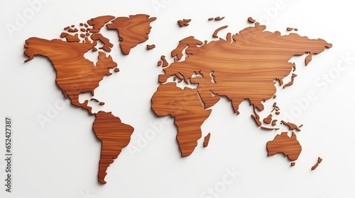 world map by wooden pattern texture isolated white background 