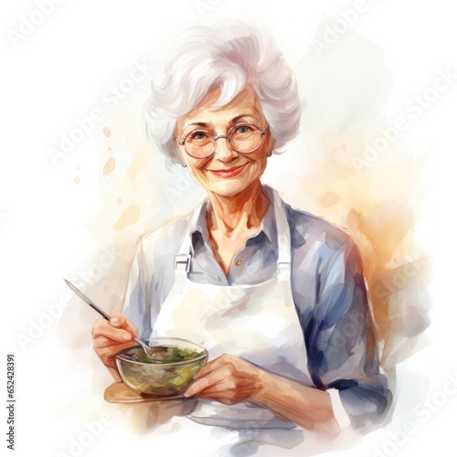 Sweet smiling randfather as a cook, painting, colorful, senior photo