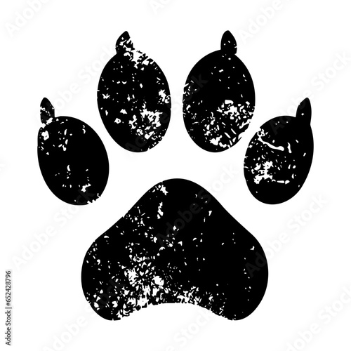Grunge Dog paw print icon symbol. Vector illustration