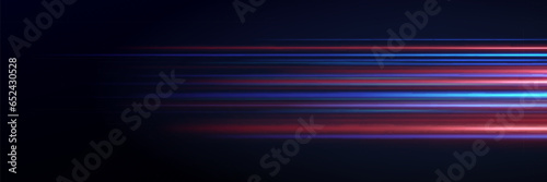 Horizontal neon lines.Blue speed lines.Motion light effect.Vector.