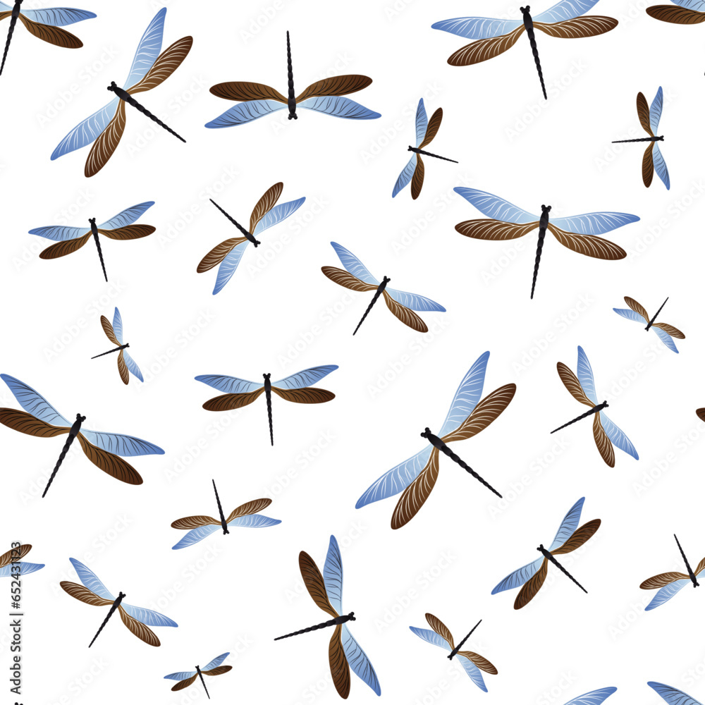 Dragonfly funky seamless pattern. Repeating dress fabric print with darning-needle insects. Graphic Dragonfly funky seamless pattern. Repeating dress fabric print with darning-needle insects. Graphic