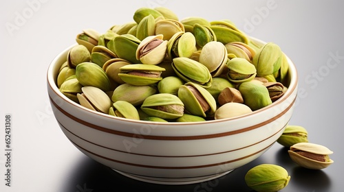  a bowl of pistachio nuts on a black table.  generative ai