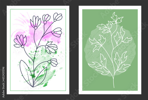 A set of hand-drawn paintings for interior design of premises. Minimalist designs for prints, paintings, posters and creative ideas
