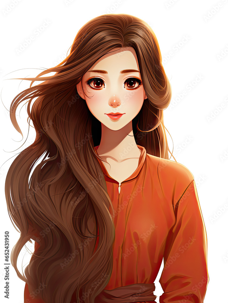 Beautiful cartoon woman wearing an orange shirt with golden hair Beautiful cartoon woman wearing an orange shirt with golden hair
