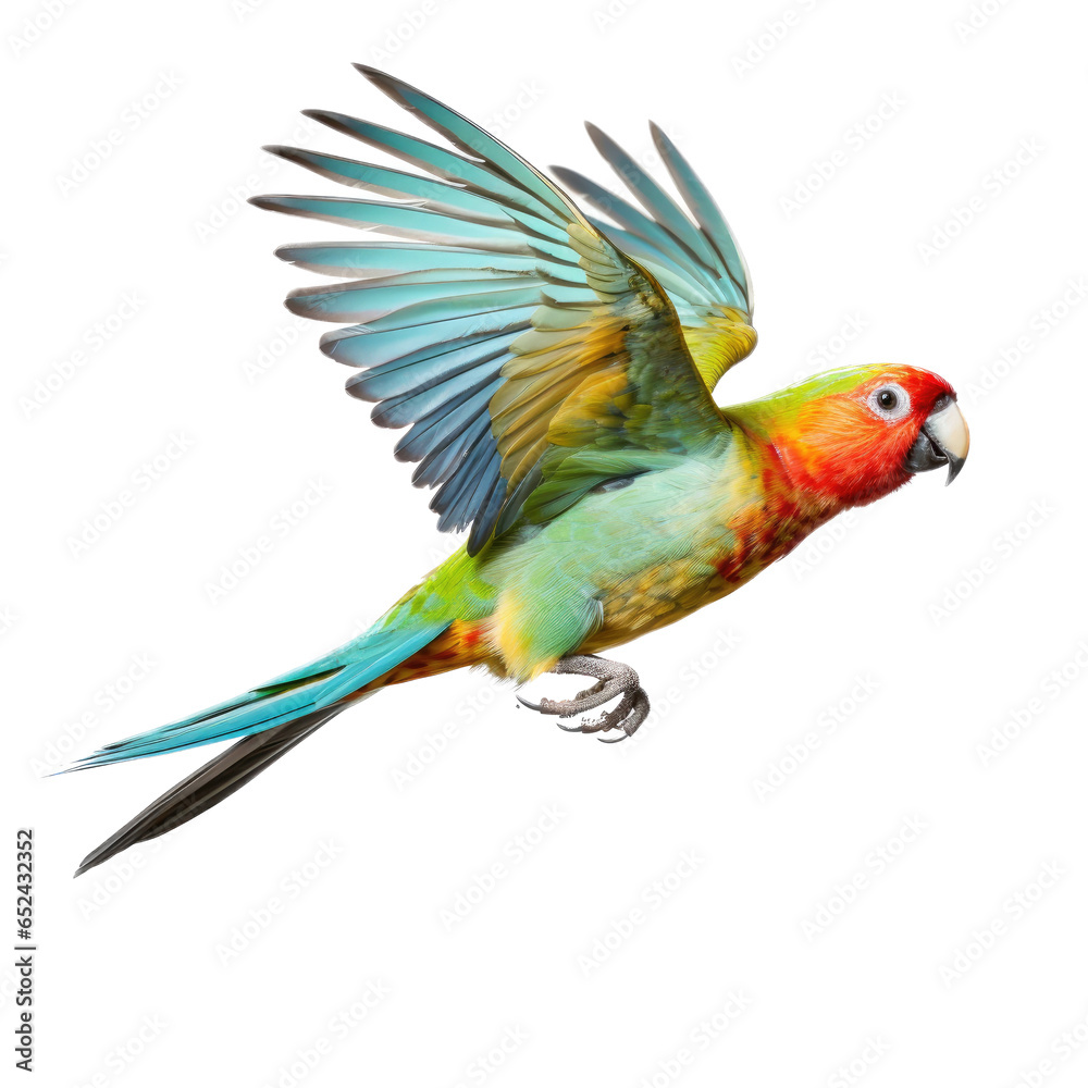 Edward's Fig Parrot in-flight in a Nature-themed, side view, photorealistic illustration in a transparent PNG, cutout, and isolated. Generative ai