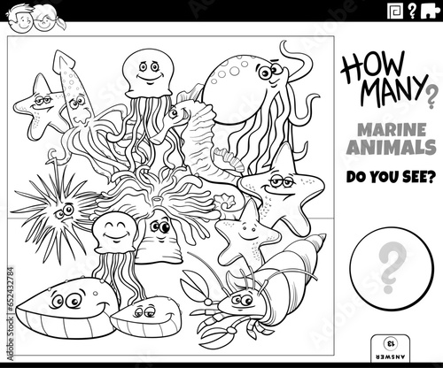 counting cartoon marine animals educational game coloring page