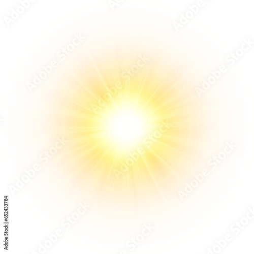A flash of yellow light. Sun on a white background. Overlay effect. Vector