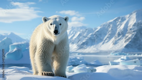 Beautiful Polar Bear with mountains in background