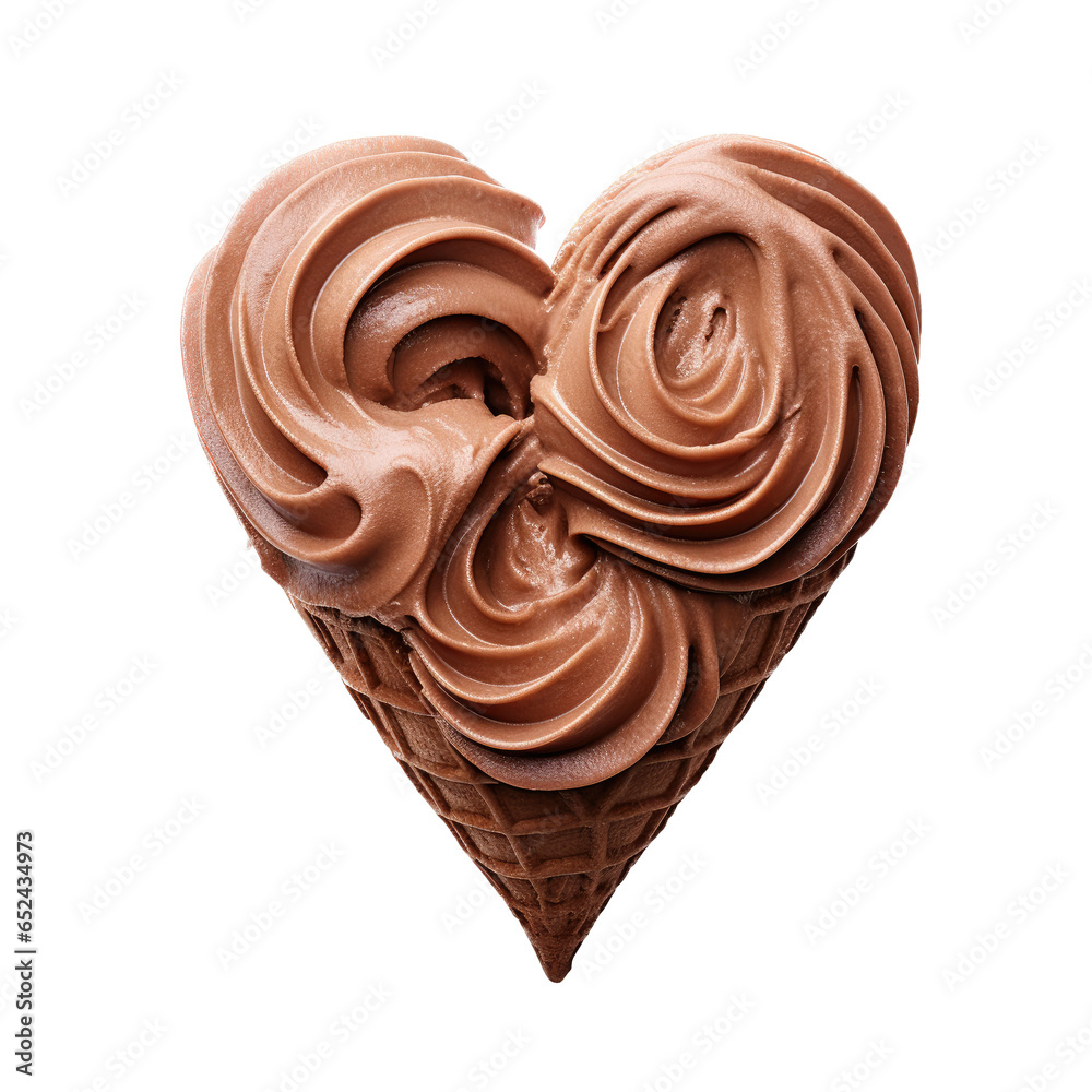 a Soft serve Chocolate ice cream heart, cutout and isolated, in a dessert-themed, photorealistic illustration in a transparent PNG. Generative ai a Soft serve Chocolate ice cream heart, cutout and isolated, in a dessert-themed, photorealistic illustration in a transparent PNG. Generative ai