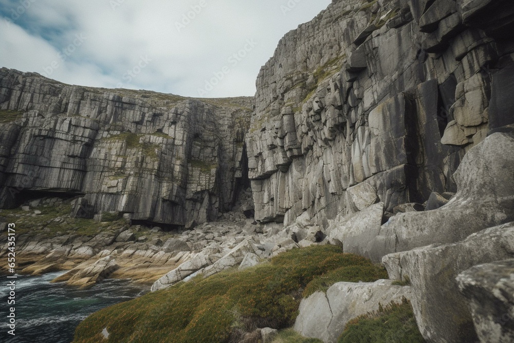 Cliff with rocky formations. Generative AI