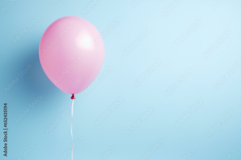 Distinct pale blue balloon among pink balloons on light blue background, minimal concept. Generative AI
