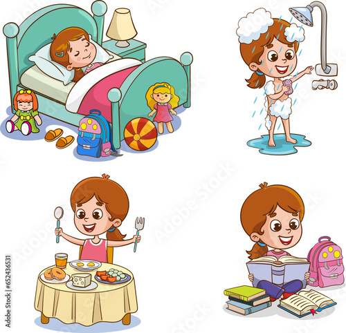 vector illustration of cute children daily rutin