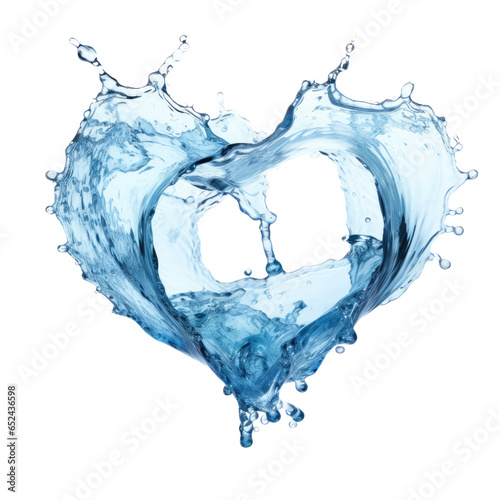 Water in a heart shape, splashing in an Auqa lover-themed, photorealistic illustration in a transparent PNG, cutout, and isolated. Generative Ai