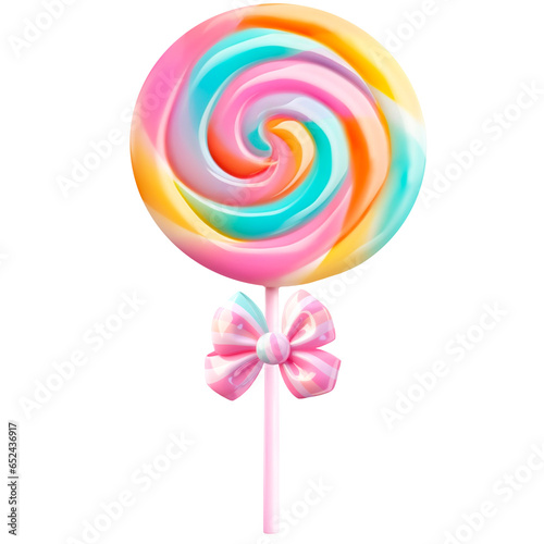 3d lollipop in colorful color with candy bow.