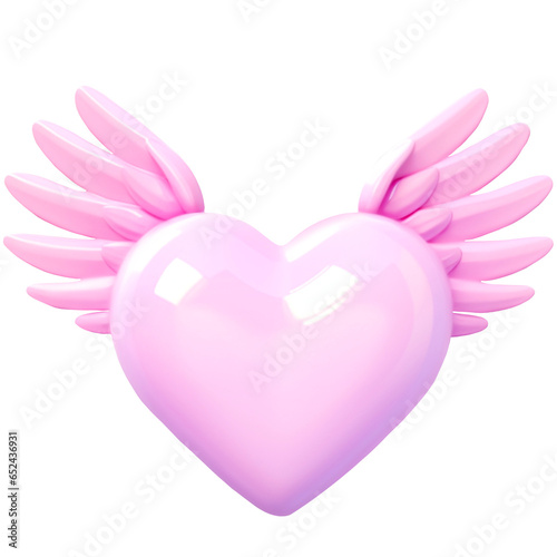 3d heart with wings in baby pink color