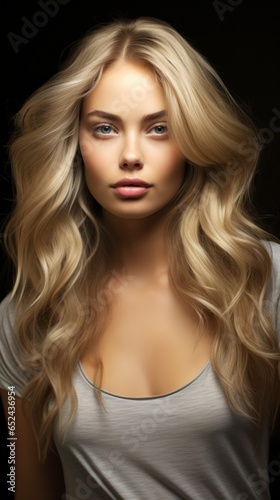 Blonde haired woman with wavy hair.
