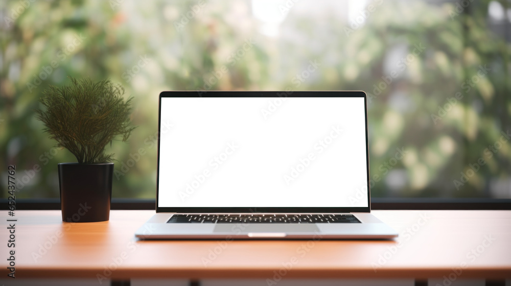 mockup image of laptop with blank transparent screen, on the table by the cup and flowers in a cozy cafe or snack bar environment. Ideal for website marketing and advertising mockup image of laptop with blank transparent screen, on the table by the cup and flowers in a cozy cafe or snack bar environment. Ideal for website marketing and advertising