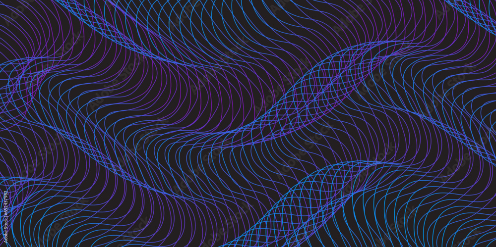 Abstract gradient wavy flowing dynamic smooth curve lines isolated on black background. Design used for presentation, web design, cover, web, texture, technology, science, data, music, magazine. Abstract gradient wavy flowing dynamic smooth curve lines isolated on black background. Design used for presentation, web design, cover, web, texture, technology, science, data, music, magazine.